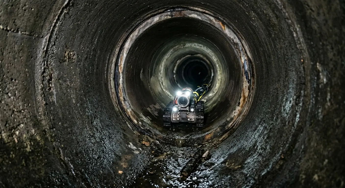 Robotic sewer camera inspecting pipe interior for Sewer Line Cleaning in Milo